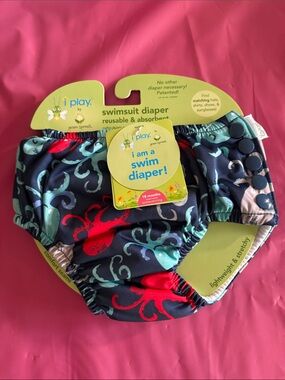 i play. Navy Swim Diaper with Red & Turquoise Octopus Print